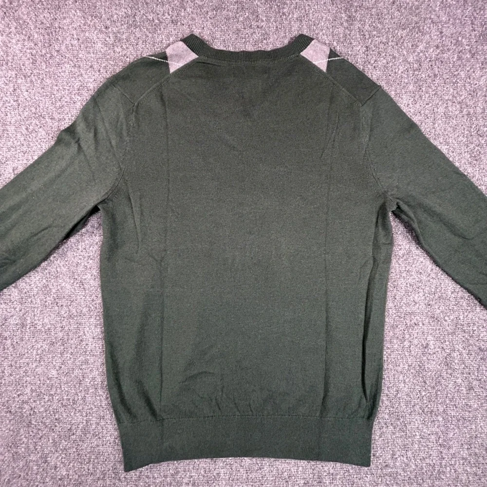Banana Republic Silk Cashmere Blend Sweater Mens M Green V Neck Argyle Comfort‎